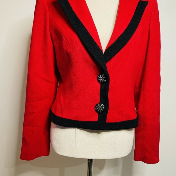 Ji Tak Vintage Cropped Red/Black Blazer Jacket - Picture 3 of 11